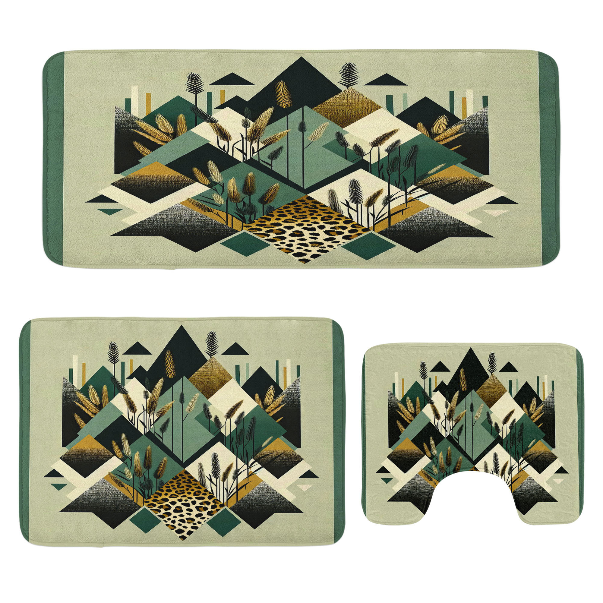 East Urban Home Bohemian Bathroom Rug Set 3 Pieces U-Shape & Rectangle Mats Camel Black and ...