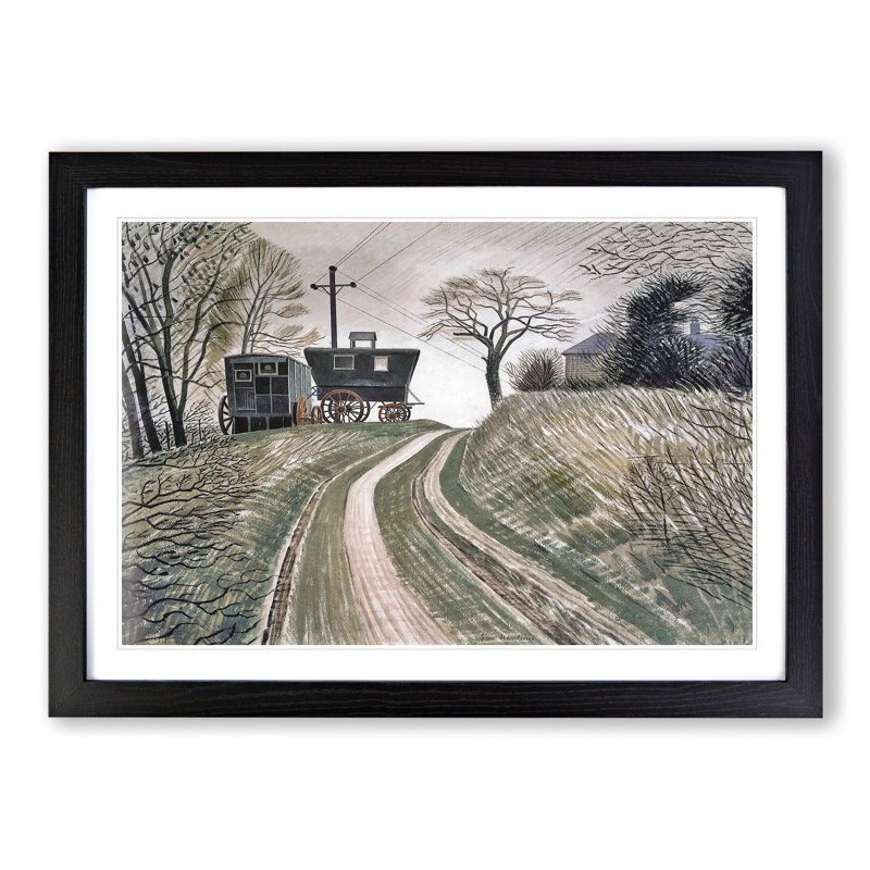 Cart on Hill by Eric Ravilious - Picture Frame Painting, 36cm H x 48cm W x 2cm D, Black Framed