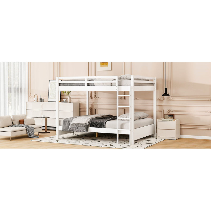Queen White Bunk Bed, Pine And Framework, Features, No Box Spring Required, Quick Setup Bed With , Features Included, Needed,