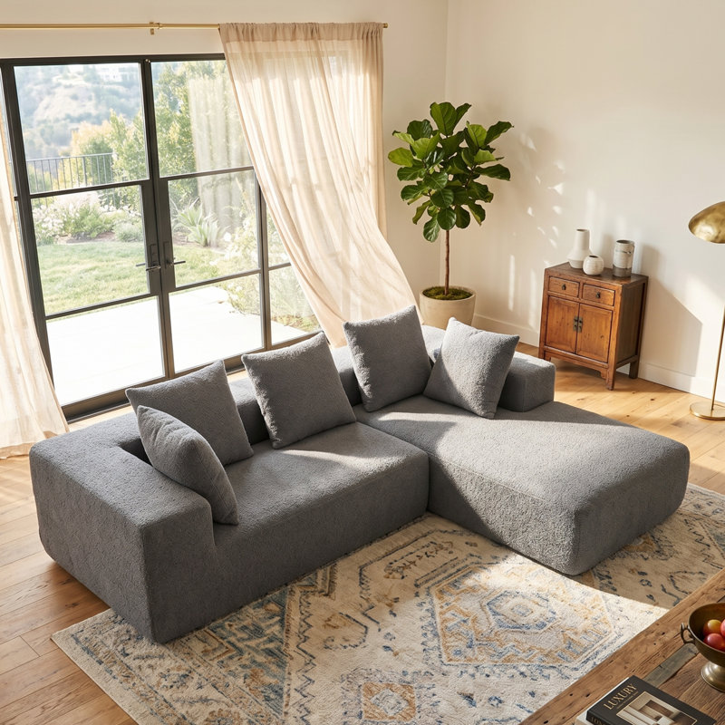 Canapé modulaire en forme de L de 96,46 po de largeur, sans nuage et non requis, Gris foncé