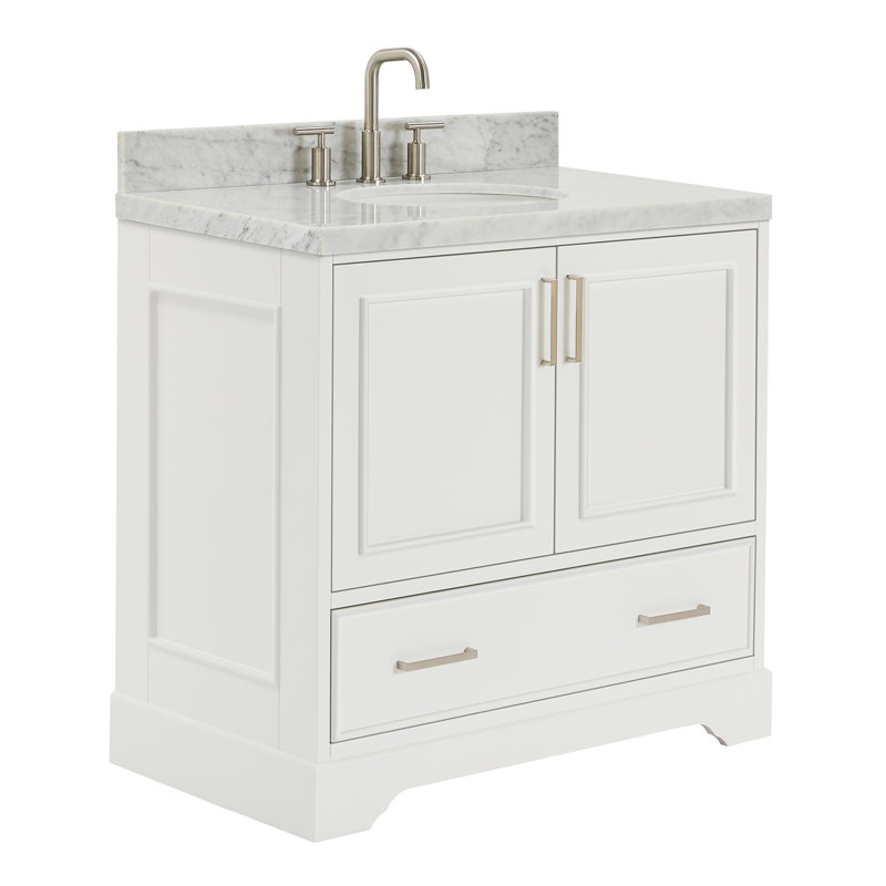 Meuble-lavabo simple avec plateau Abshire 37, Blanc, Marbre de Carrare italien