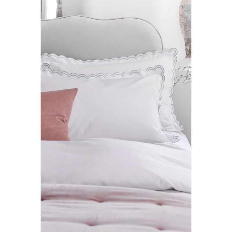 Scallop Edge Luxury Pillowcase Pair, White/Silver, Standard Pillowcase