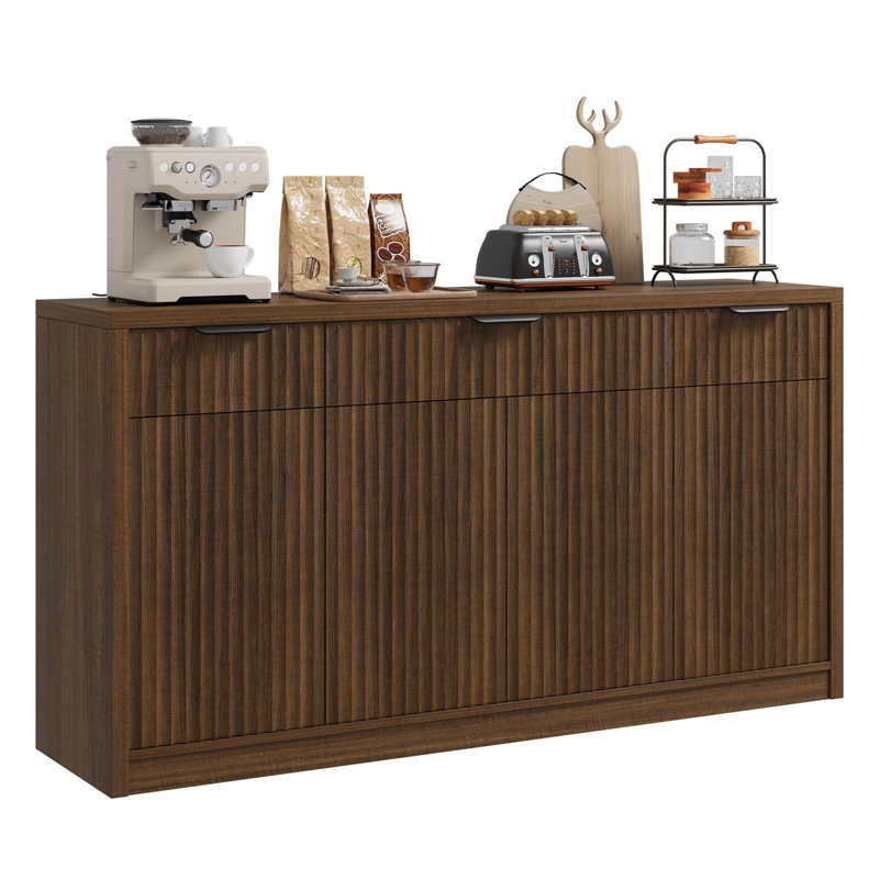 Buffet en bois 55 po à 3 tiroirs et 4 portes, Brun