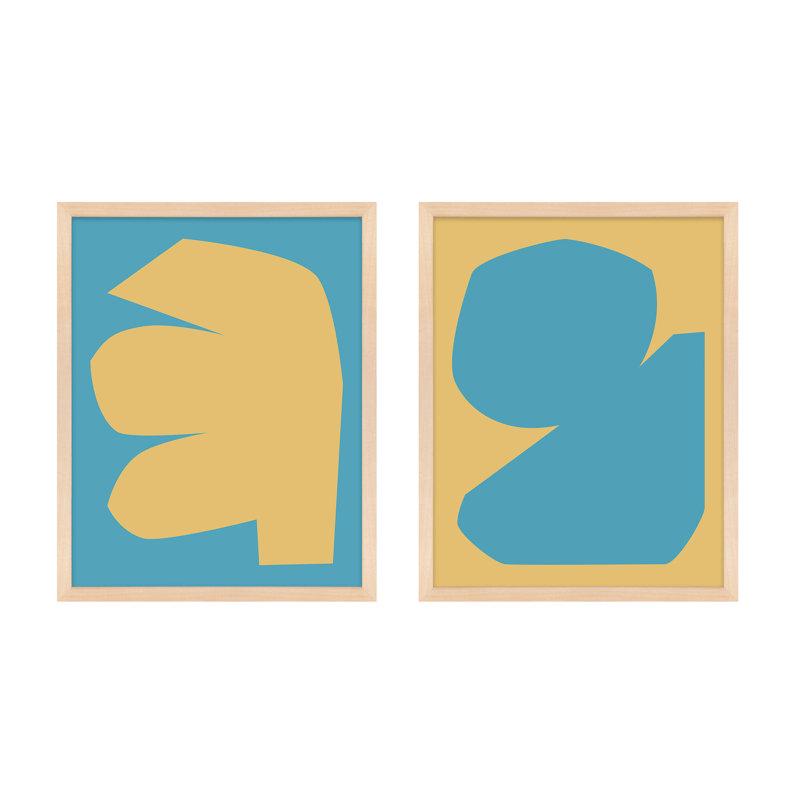 Blue Study. Set Of 2 by Michael Kempen, Yellow Framed, 20" W x 25" H