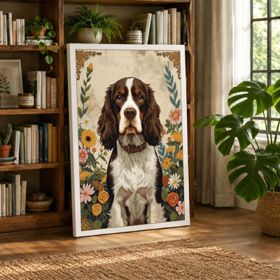 Spaniel Portrait in Bloom Botanical - Wrapped Canvas