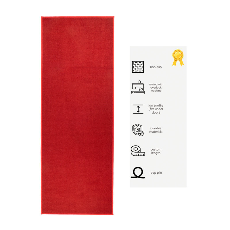 Washable Anti Slip Low Profile Solid Red Color Custom Size Runner Rug for Hallway Stairway Entryway Kitchen