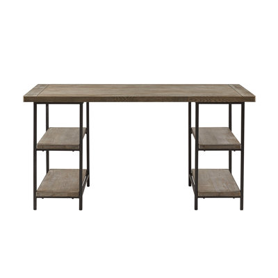 60"w Desk With Reclaimed Grey Wood And Metal Construction, 4 Shelf Configuration For Productivity X 30"h Metal,