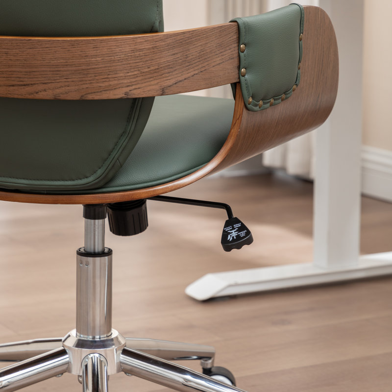Ryonie Faux Leather Upholstered Swivel Office Chair (Set Of 2), Green
