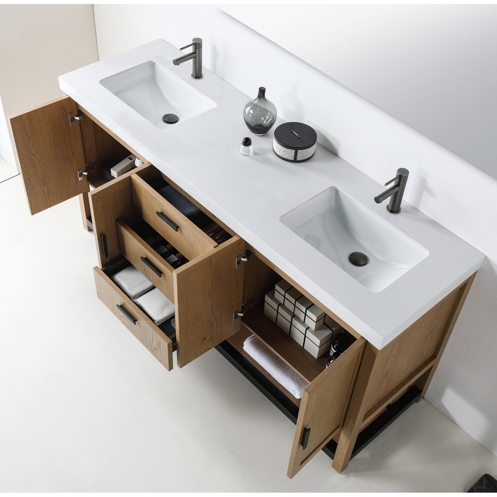 Winchester 72" Double Bathroom Vanity, Pecan Oak, White
