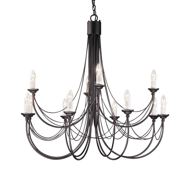 Grandville 12 - Light Candle Style Chandelier, Black