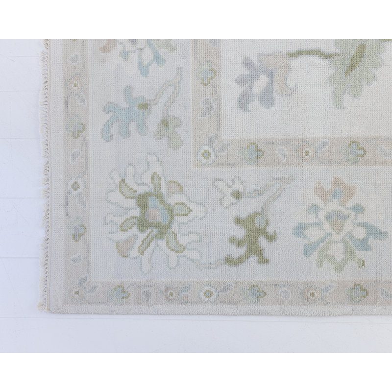 Opal Hand Knotted Wool Floral Area Rug, Rectangle 9' x 12'