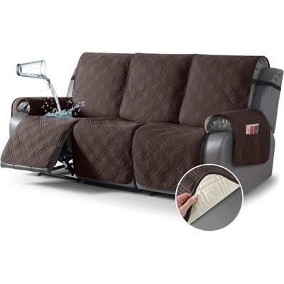 100% Waterproof Recliner Sofa Cover Non Slip Couch Cover for 3 Seat Reclining Sofa, Split Reclining Couch Covers 3-Piece with Straps, Washable Sofa Slipcover for Kids Pets(3 Seater, Chocolate)