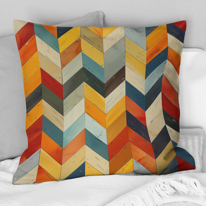 Coussin décoratif à chevrons orange et vert, H 16 po x l 16 po