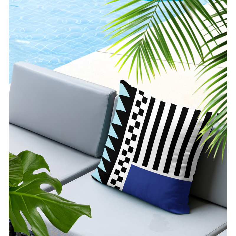 Oreiller carré réversible intérieur / extérieur Kaleido, Bleu marine, Carré 20 po