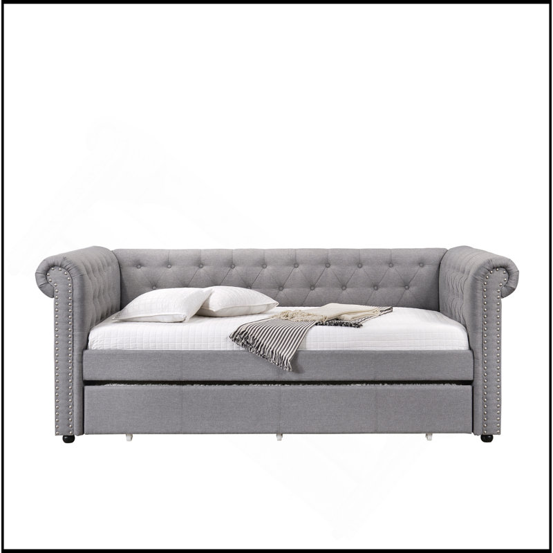 Smoke Gray Fabric Daybed W/Trundle (Twin)