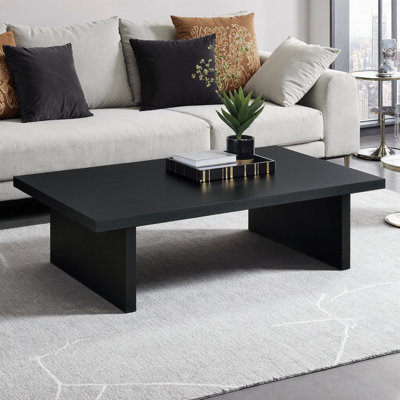 Table basse rectangulaire moderne noire - Design minimaliste en bois d'ingénierie pour le salon