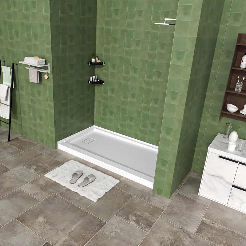 Base de douche 60 po x 36 po SMC à simple seuil avec drain à gauche et drain complet