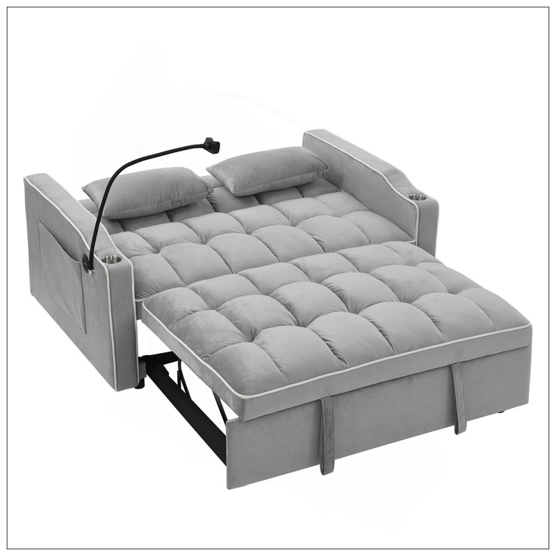 55.51 Inch Versatile Foldable Sofa Bed In 3 Lengths, Modern Sofa Sofa Sofa Velvet Pull-Out Bed, Adjustable Back And With USB Port And Ashtray And Swivel Phone Stand
