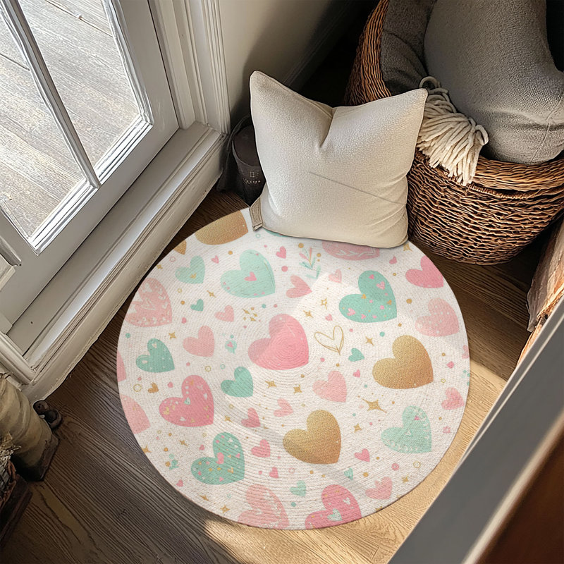 Tapis tressé Sweet Love Doodles, Rond 5 pi
