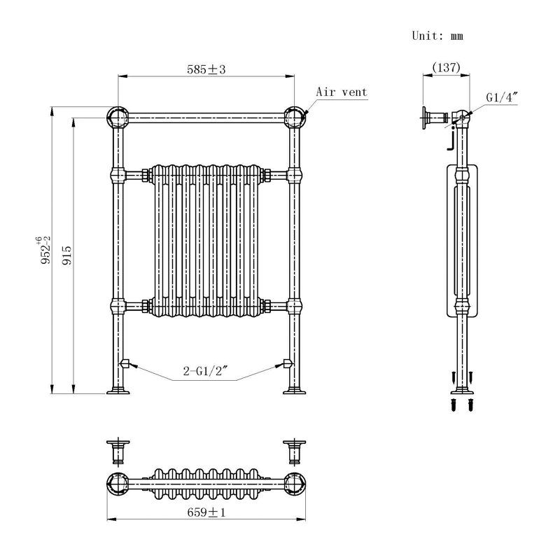 iBathUK Traditional Vintage Heated Towel Rail Premium Bathroom Radiator-White, 952cm H x 585cm W x 137cm D, 8