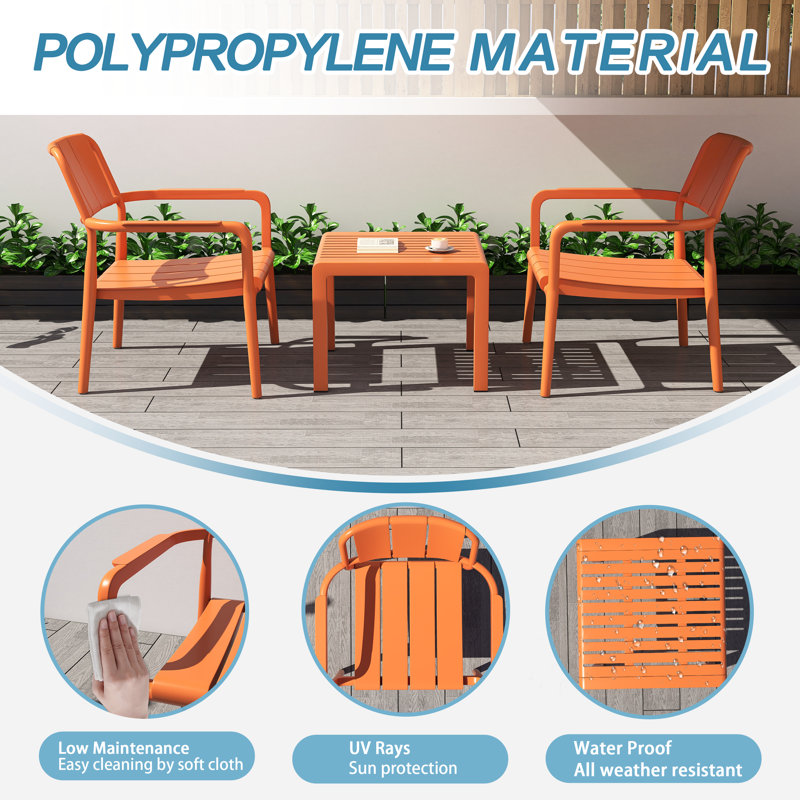 3-Piece No-Assembly PP Seating Group, Apricot Brown