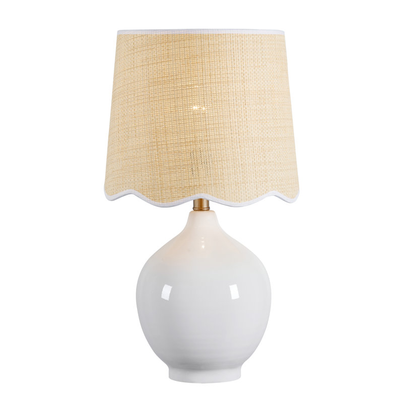 Lampe de table en céramique 21 po avec abat-jour avoine, Blanc
