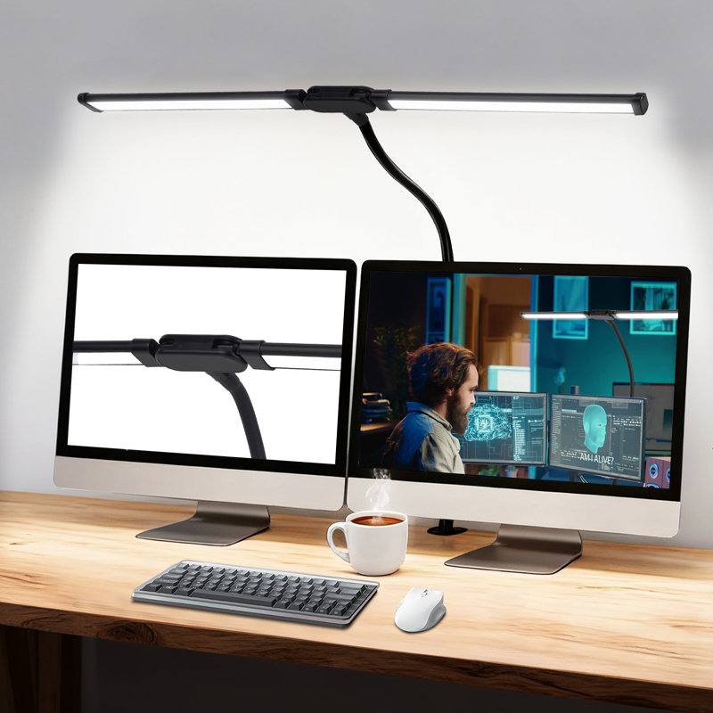 Sunway Led Desk Lamp For Office Home - Eye Caring Architect Lamp With Clamp,dual Screen Computer Monitor Gooseneck Smart Light: 24w 3 Color Flexible Adjustable Lighting Table Lamp For Study Drafting,Mother's Day Gift