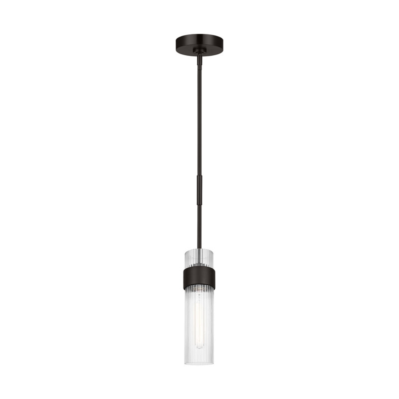 1 - Light Single Pendant, Aged Iron, 12" H x 3.375" W x 3.375" D