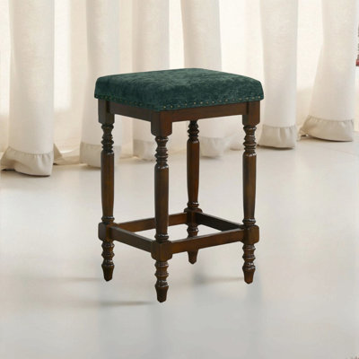 Ensemble de 2 tabourets de comptoir en bois rustique, tabourets de bar de ferme de 26 pouces, garniture cloutée, finition noyer vieilli et pieds tournés