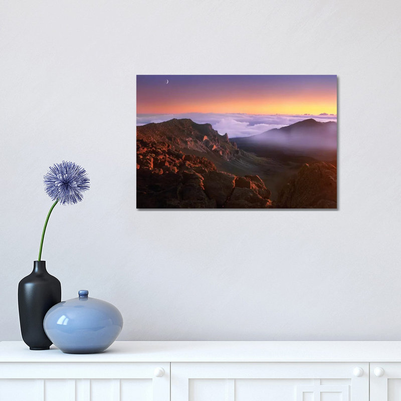 Sunrise and Crescent Moon Overlooking Haleakala Crater, Maui, Hawaii 1 Piece Wrapped Canvas Wall Art, 30.48 cm H x 45.72 cm W