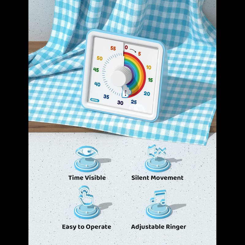 LIORQUE 60 Minute Visual Timer For Kids, Visual Countdown Timer For Classroom Office Kitchen With 'Rainbow' Pattern Design, Pomodoro Timer With Silent Operation (Batteries Included)