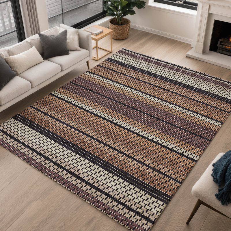 Machine Washable Indoor/Outdoor Lockway ACN2427 Stripes Rug, Rectangle 9' x 12'