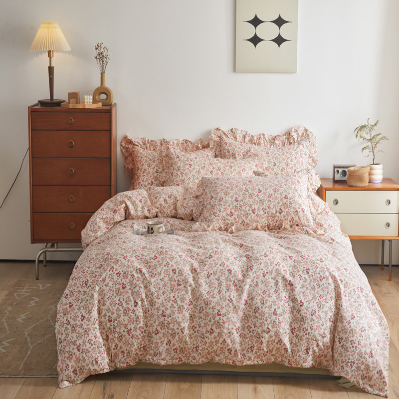 Chic 100% Cotton Flower Printed Duvet Cover Set, Floral 23, Twin Duvet Cover + 2 Standard Pillowcases
