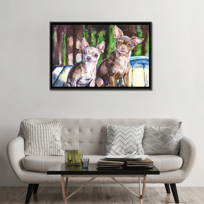 « chihuahuas », reproduction sur toile, H 18 po x l 26 po x P 1,5 po, Toile avec cadre noir, Pas de tapis