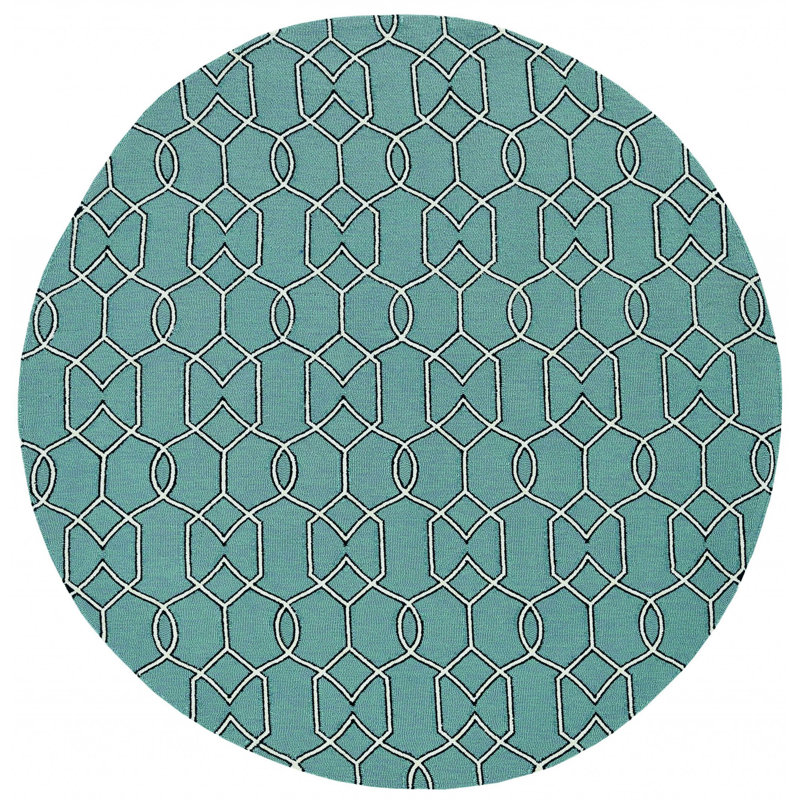 Tapis intérieur / extérieur rond en polypropylène noué à la main de 7 pi en vert spa Isleigh