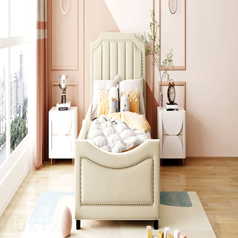 Lit de jour simple tapissier avec tête de lit à rayures classique, beige, Beige