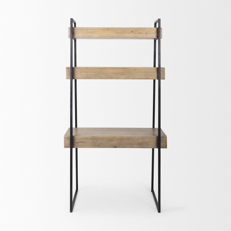Bureau en bois massif Meredithe, Brun moyen / noir