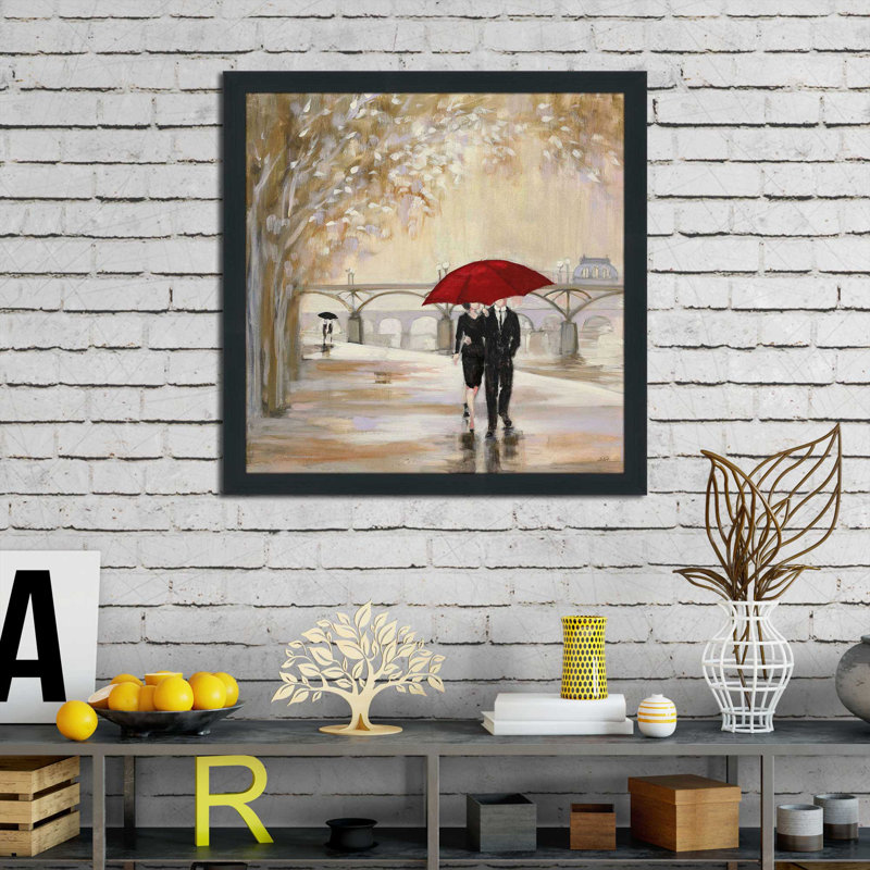 «Romantic Paris III Red Umbrella (Square)» par Julia Purinton, reproduction, Cadre espresso, H 25,5 po x l 25,5 po x P 1 po
