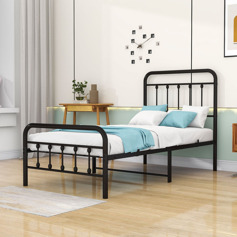 Assunta Metal Platform Bed with Headboard, Twin