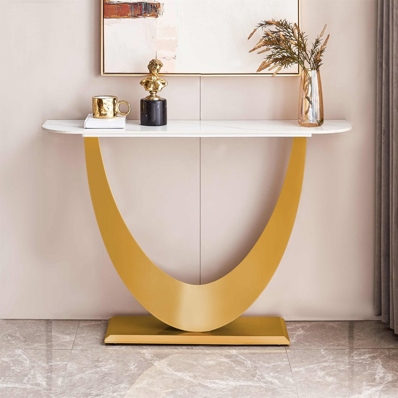 Modern Console Table With Its Unique Modeling Design,Entryway table,Hoyer table with Adjustable foot pads, Gold
