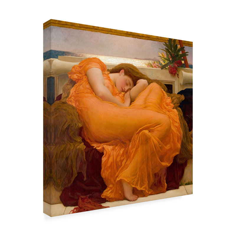 Wrapped Canvas Wall Art - Frederic Leighto 'Flaming June In Dress' Wall Art for Living Room, Bedroom, or Office Décor - 35x35