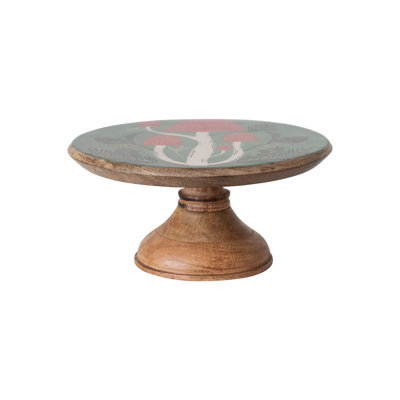 Enameled Mango Wood Pedestal With Mushrooms