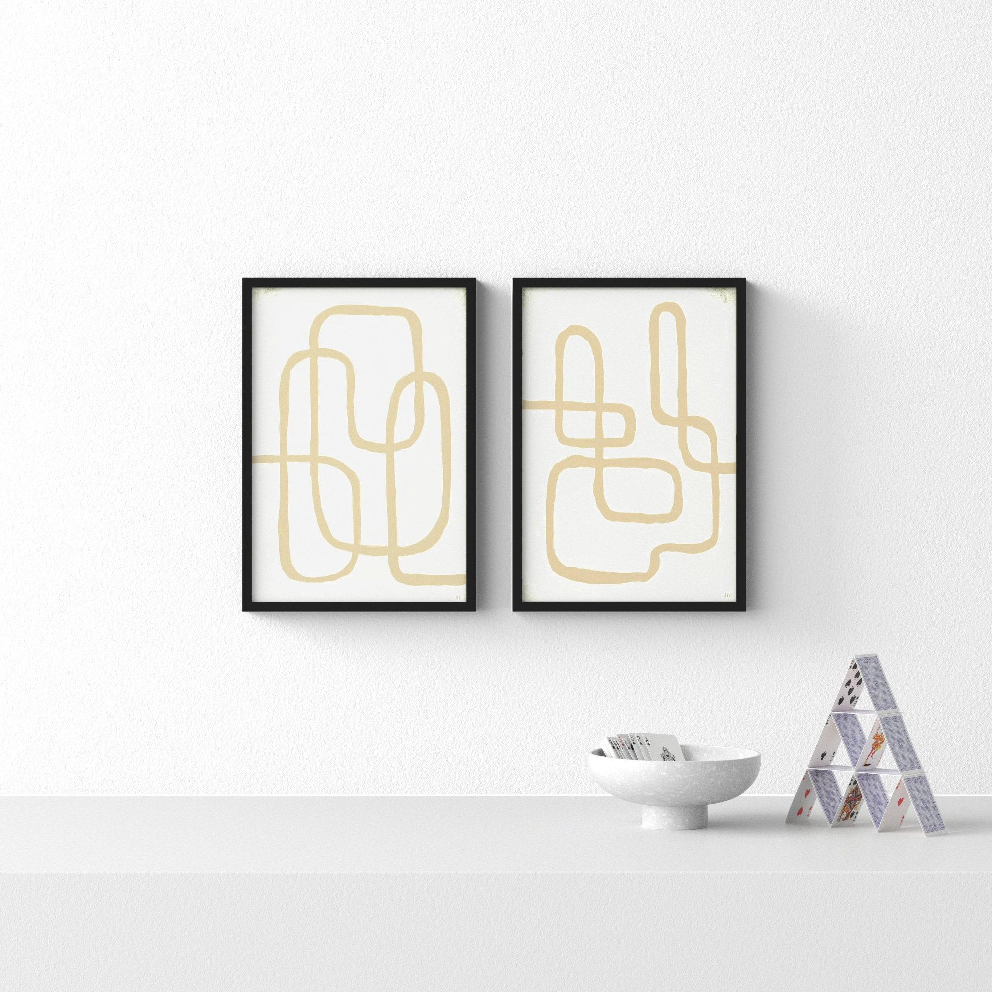 Line Works In White by StudioM, Black Framed Paper, 20" H x 28" W x 1.25" D
