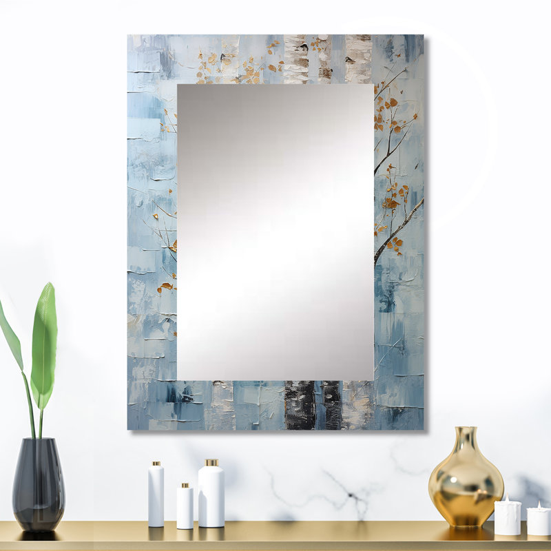 Silver Blue Tree Birchs Breath I - Large Wall Mirror On Metal, 32" x 24"