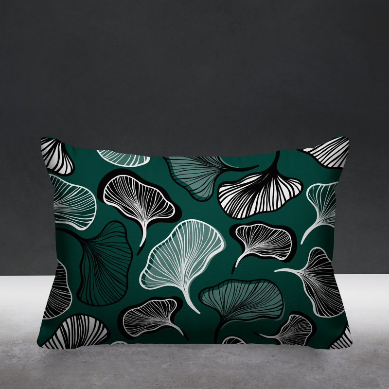 Coussin intérieur / extérieur à motif de feuilles abstraites ngoli, Émeraude