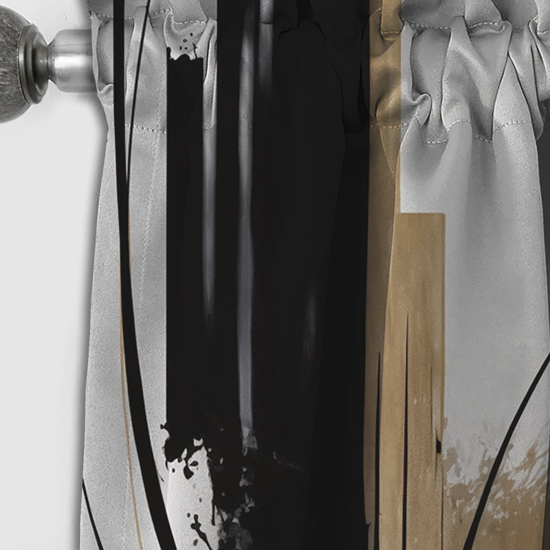 Black, White And Gold Expression II - Modern Blackout Abstract Curtain - 1 Panel, 52" W x 120" L