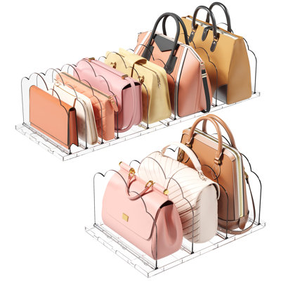 Organisateur de sac à main pour garde-robe, organisateur de rangement de sacs à main transparents, support de rangement de sac à main à embrayage réglable pour garde-robe, 3 diviseurs de bibliothèque pour chandail dans la chambre 35 x 24 cm / 14 x 9,5