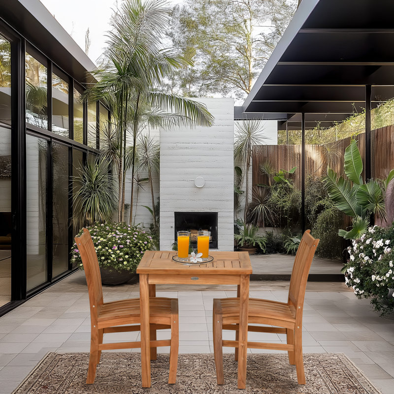 3 Piece Teak Wood Outdoor Patio Bistro Dining Set Including 27" Square Table With 2 Abaco Side Chairs