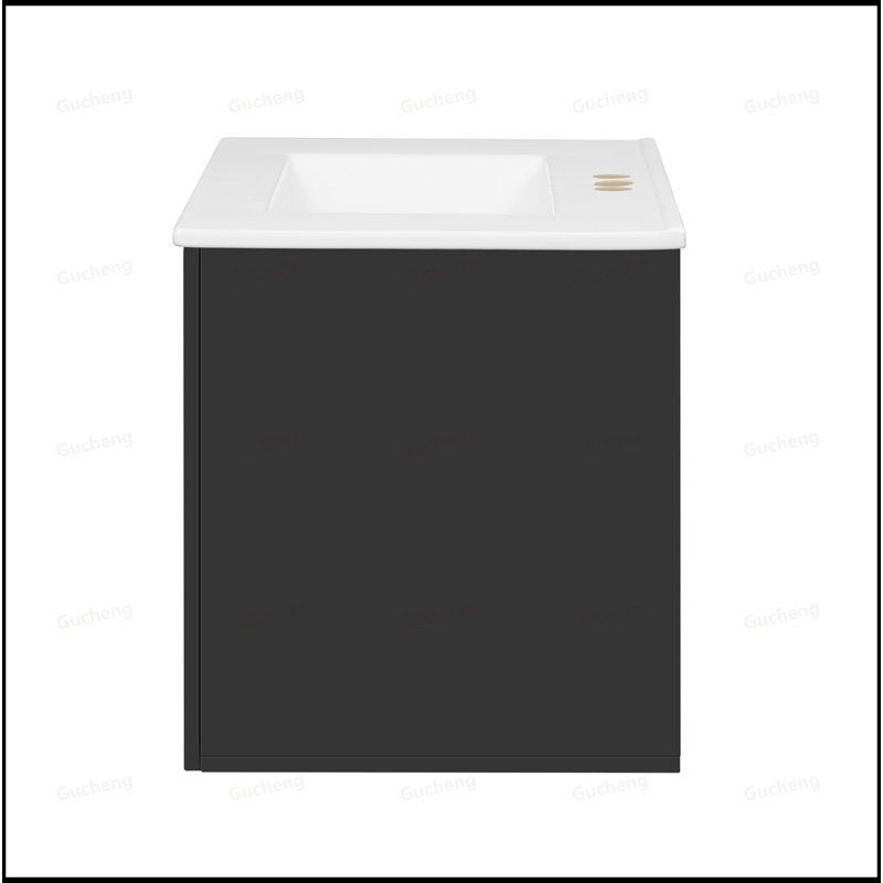 Meuble-lavabo flottant 30 po avec lavabo simple en céramique 3 trous, Noir