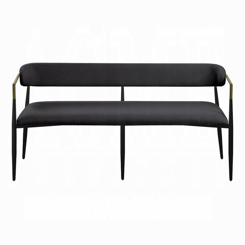 Vonn Long Bench, 62 Inch, Chenille, Padded Backrest, Metal Legs, Black